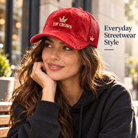 Casquette Trucker personnalisée à cinq panneaux en velours brodé avec dos en maille, réglable, légère, style streetwear, pour l'extérieur, OEM ODM