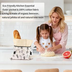 2 Buah Kantong Roti Lilin Lebah yang Dapat Digunakan Kembali untuk Roti Buatan Sendiri Sourdough untuk Menjaga Kesegaran, Aman untuk Freezer, Ukuran Besar dengan Ritsleting dan Gesper Elastis - Product Image 2