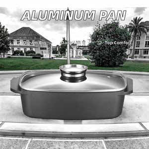 หม้อโลหะสำหรับทำอาหารกระทะปลาพร้อมฝาแก้วทำจากอะลูมิเนียมหล่อขึ้นรูปดีไซน์ทันสมัย - Product Image 2