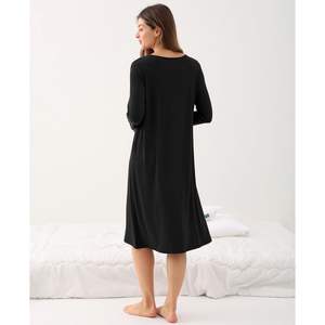 Custom Wholesale Women's Bamboo Modal Nightgown <b>Long</b> <b>Sleeve</b> Soft Comfy Sleep <b>Dress</b> <b>Night</b> <b>Dress</b> Women's Sleepwear - Product Image 3