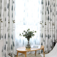 Rideau en polyester imprimé cerf et forêt, style nordique moderne, occultation élevée 70%-90% pour chambre et salon