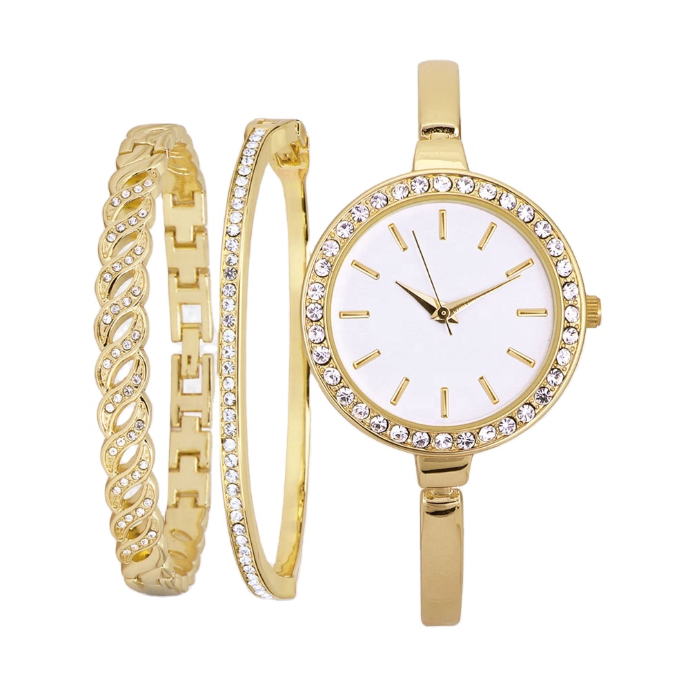 Женские кварцевые наручные часы, браслет из розового золота, 3 шт.