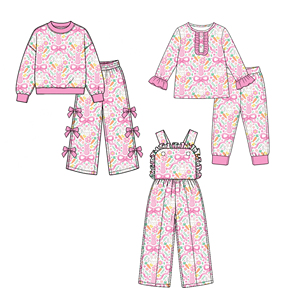 Tenues de Pâques personnalisées pour filles avec nœuds roses et imprimé de vacances, vente en gros, vêtements pour sœurs, prix d'usine, pantalons larges pour tout-petits - Product Image 2