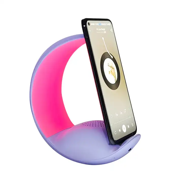 Top Fashion C-Shape Multi-function Led Music Moon Shape Night Light Bluetooth Speaker With Phone Holder