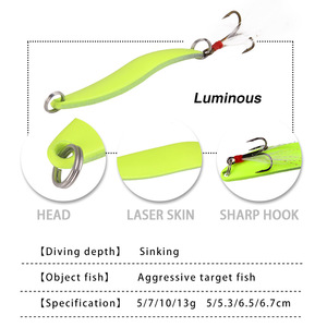 แผ่นเหล็กรูปช้อนเรืองแสงสำหรับล่อปลาทะเลน้ำจืดเหยื่อล่อปลาที่มีชิปมีเสียงรบกวน - Product Image 3