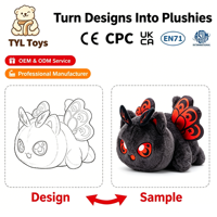 Peluche personnalisée Chat Noir Papillon, toutes tailles, douce et rembourrée, design 1:1, style gothique, pour merchandising de marque, cadeau pour fans, fabrication OEM ODM