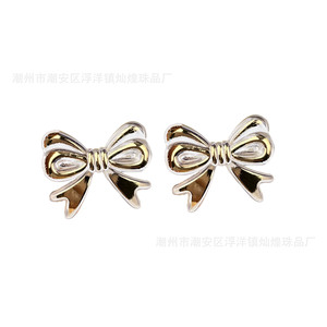 Transparent Champagne Gold Stamped Bow Acrylic DIY Phone Case Decoration 22x28mm Resin Scattered <b>Beads</b> - Product Image 5