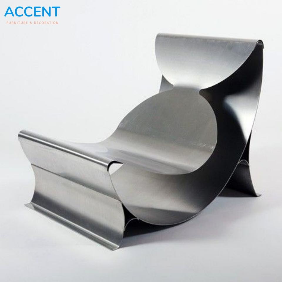 Brushed Stainless Steel Curved Lounge Accent Chair for Showroom ...