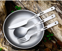 Ensemble de couteaux en titane pur, trois pièces, avec fourchette et cuillère, ustensiles de camping légers, style minimaliste, marque NH