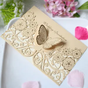 Cartões luxuosos personalizados do convite do cartão do laço da borboleta para o partido Cartões do menu para o casamento