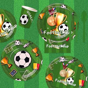 Kit de fournitures pour fête de football vert avec assiettes et gobelets <span class=keywords><strong>en</strong></span> papier pour une célébration d'anniversaire sur le thème du sport, pour 20 invités, ensemble de vaisselle - Product Image 3