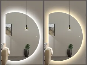 Modern Hotel Wall Mounted Bathroom Semicircle Mirror Backlit Smart Half Moon Bath LED Mirrors With Light