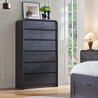 Commode moderne Aitjunz à 6 tiroirs en bois pour chambre et salon, design incurvé de 55 pouces de haut, noir, rangement réglable