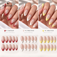 Fengshangmei Prêt à expédier Best-seller transfrontalier en stock Faux ongles à presser en V rouge, blanc, jaune, nude, amande