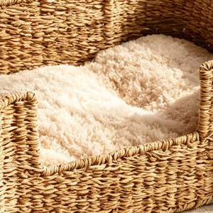 Lit pour animaux de compagnie en forme d'os, en jonc de mer, maison de repos confortable pour chats, panier pour animaux de compagnie en rotin fait main - Product Image 5