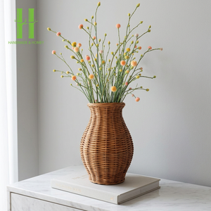 Vintage Natural Rattan <b>Vase</b> Decor Handwoven <b>Wicker</b> Flower <b>Vase</b> Fluted Hourglass Rattan Decorative <b>Vase</b> for Home Wedding Decor - Product Image 1