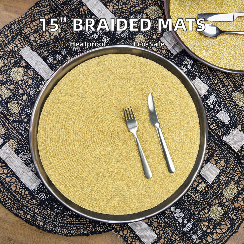 15 Inches Round Braided Plastic Table Mats Washable Heat Resistant ...
