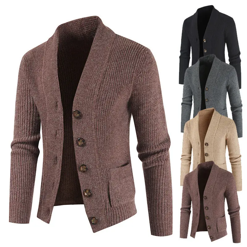 2021 Autumn Winter New Quality Men's Solid Color Single Breasted Lapel Loose High Street Long Sleeve Cardigan Sweater