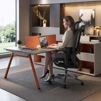 Bureau de direction en forme de L avec étagère latérale et séparateur en tissu, poste de travail de gestionnaire, chaise ergonomique en maille pour bureau à domicile