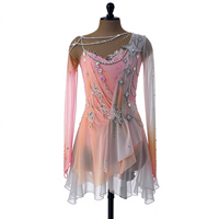 Robe de patinage et de danse dégradé rose et blanc, manches longues en maille, dos orné de strass et de chaînes, pour enfants et adultes, compétition et performance