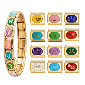 Pulsera de Acero Inoxidable de Alta Calidad con Dijes Italianos, Bañada en Oro de 18k, Colorida, con Dijes del Zodíaco - Product Image 1