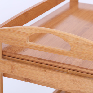 รถเข็นห้องครัวทำจากไม้ไผ่ธรรมชาติพร้อมที่วางแก้วไวน์สำหรับโรงแรมที่มีเคาน์เตอร์หินอ่อน - Product Image 3