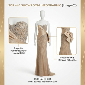 Abito da Sera di Lusso Color Oro Champagne con Perline, Stile Sirena, Elegante per Matrimoni, Balli e Gala - Product Image 2