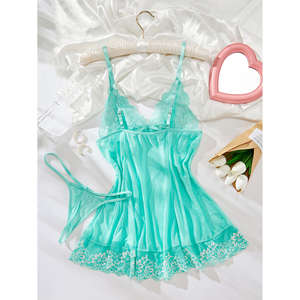 Set di Biancheria da Notte in Pizzo Verde per Donna XL, Elegante e Romantico, Vestaglia con Spalline, Lingerie Alla Moda e Sexy - Product Image 2