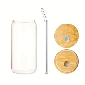 Vente en gros de 20 oz verres en verre paille à couvercle en bambou à l'esthétique unique avec canette de soda-lime pour <span class=keywords><strong>café</strong></span> cadeau d'anniversaire de <span class=keywords><strong>maman</strong></span> - Product Image 1