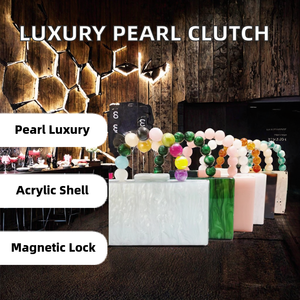 Luxury Ladies Clutch Bags Fashion Pearl Acrylic Evening Handbag <b>Purse</b> with Magnetic Closure and Chain Strap for Women Daily Use - Product Image 2