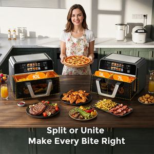 Friteuse à air double panier 3L+7L, écran tactile numérique, antiadhésive, sans huile, avec affichage LCD, appareil de comptoir pour la maison et l'hôtel - Product Image 6