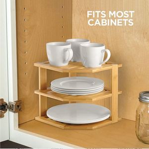 Bamboo <b>Corner</b> Shelf with 3 Tier <b>Kitchen</b> <b>Corner</b> Plate Rack Cabinet Organizer Pantry Organization and <b>Storage</b> - Product Image 3