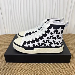College-style minimalist high-<b>top</b> casual shoes with star patterns, fashionable flat shoes, luxurious canvas shoes - Product Image 1