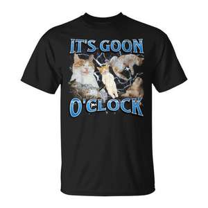 T-shirt graphique pour femme It's Goon O'Clock Cat Meme, noir, grande taille, manches courtes, col rond, impression numérique, modèle adulte Chine A10596 - Product Image 1