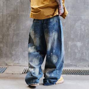 Jeans Baggy Stile Americano OEM per Uomo, Design Vintage Streetwear, Lavaggio Giallo Effetto Usurato, Gamba Larga - Product Image 3