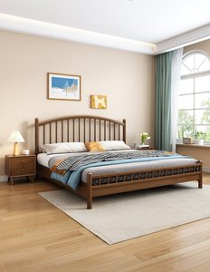 High Quality Natural Solid Wood Windsor <b>Bed</b> <b>Frame</b>, Modern <b>Platform</b> <b>Bed</b> with Slatted Headboard for Bedroom - Product Image 4