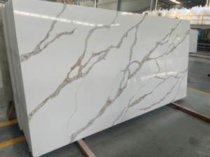 แผ่นหินควอตซ์ Calacatta Gold คุณภาพเยี่ยม หนา 20 มม. ขนาด 3200x1600 มม. สำหรับใช้ในครัว วัสดุควอตซ์สังเคราะห์ - Product Image 5