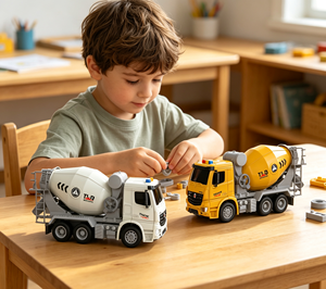 Offre Spéciale : Ensemble <span class=keywords><strong>de</strong></span> Véhicules d'Ingénierie Inertiel – Camion Malaxeur et Camion Benne avec Lumières et Sons – Jouet <span class=keywords><strong>de</strong></span> Construction pour Enfants – Cadeau Idéal pour Garçons - Product Image 1