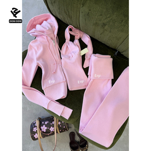 F5650 Ensemble Deux Pièces Slim Sur Mesure Vêtements <span class=keywords><strong>Femme</strong></span> Ensemble Crop Top Survêtement Loungewear de Haute Qualité Ensemble <span class=keywords><strong>Veste</strong></span> à Capuche Zippée et Pantalon - Product Image 5