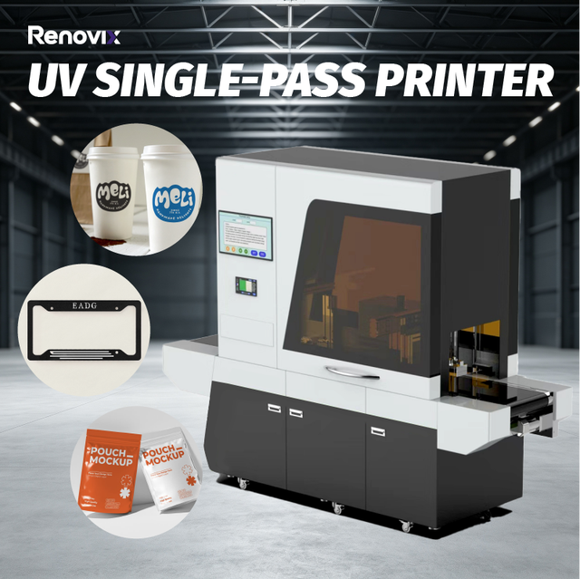 Renovix 2-in-1 UV Single Pass Automatic Cup & Leather Printer High Speed CMYK+W Side Printer for Paper Cups Flatbed Function