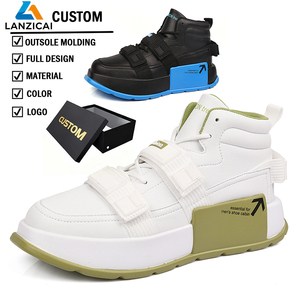 Baskets montantes blanches en cuir pour hommes et garçons, à <span class=keywords><strong>plateforme</strong></span>, avec sangle à boucle personnalisée, style décontracté, sport et skateboard, avec logo personnalisé - Product Image 1