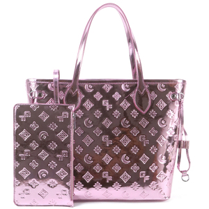 Women Glossy Metallic Tote Bag PU Leather Handbag Set <b>Large</b> Capacity Crossbody Shoulder Bag with Matching Pouch Custom Logo - Product Image 2