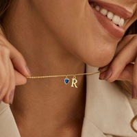 Collier Cœur avec 12 Pierres de Naissance, Pendentif DIY Lettre et Pierre de Naissance du Mois, Bijoux de Mode Quotidien pour Femme