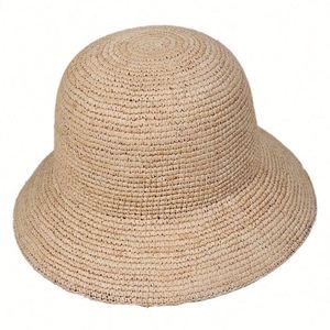 High Quality Elegant Hand Crochet Women Raffia Straw Bucket <b>Hat</b> Simple Wide Brim Outdoor Beach Sunscreen Fishermen <b>Hat</b> - Product Image 5