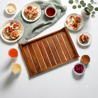 Grand plateau de service en teck 45,5x30,5x5,7 cm pour cuisine, restaurant, table à manger, organisateur
