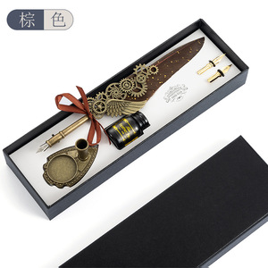Europeu Retro Ouro-Pulverizado Quill Pen Unique Caligrafia Fountain Pen Gift Set Mecânica Escrita Instrumento - Product Image 6