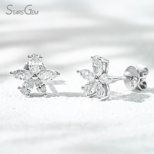 Pendientes de flor Starsgem, blancos y amarillos, oro macizo real de 10K, diseño de joyería elegante y bonito, diamante cultivado en laboratorio, pendientes OS PS MA - Product Image 1