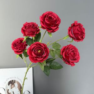 Rosas Artificiales Jinxi, 6 Cabezas, Flor de Seda, Decoración para Bodas y Hogar, Rosa de Montaña Nevada - Product Image 4