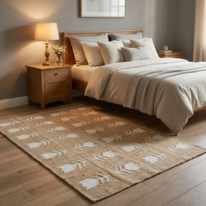 Alfombra de paja de trigo neutra, tapete trenzado decorativo para dormitorio con diseño de flechas - Product Image 2