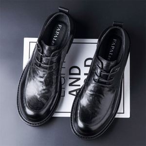 Zapatos de Piel de Oveja para Hombre, Estilo Británico Premium, Punta Redonda, Antideslizantes, Amortiguadores, con Cierre de Cordones, para Fiestas, para Todas las Temporadas - Product Image 2